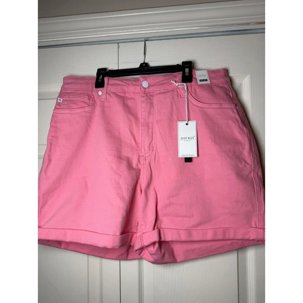 Judy Blue High Waist Pink Garment Dyed Cuffed Denim Shorts JB150285 C 2XL